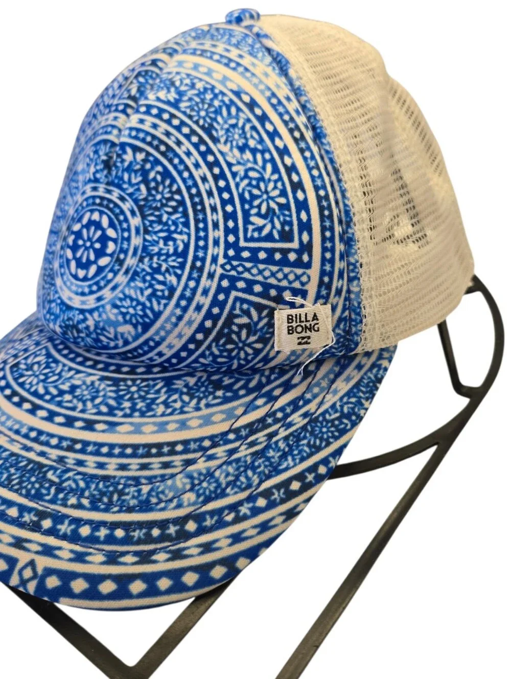 🧢 Billabong Blue Tribal Print Mesh Trucker Hat | Snapback | Surf Boho